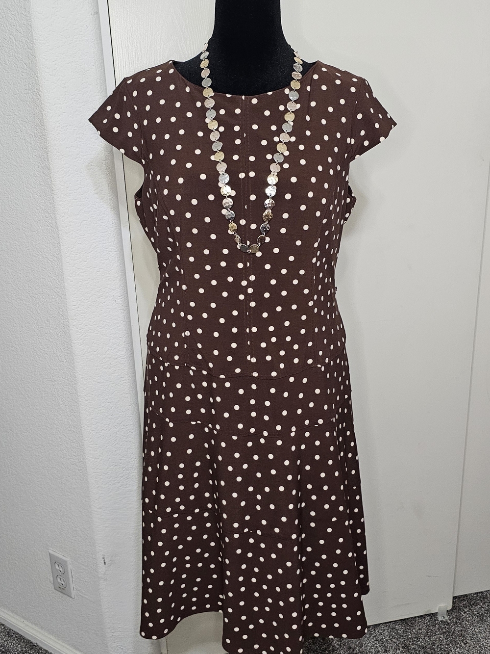 Jones Wear Brown & Cream Polka Dot Midi Dress Sz 14